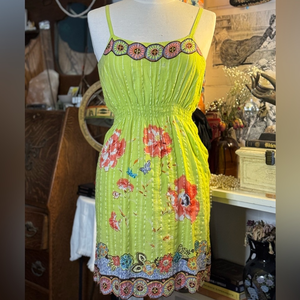 Green butterfly & floral dress